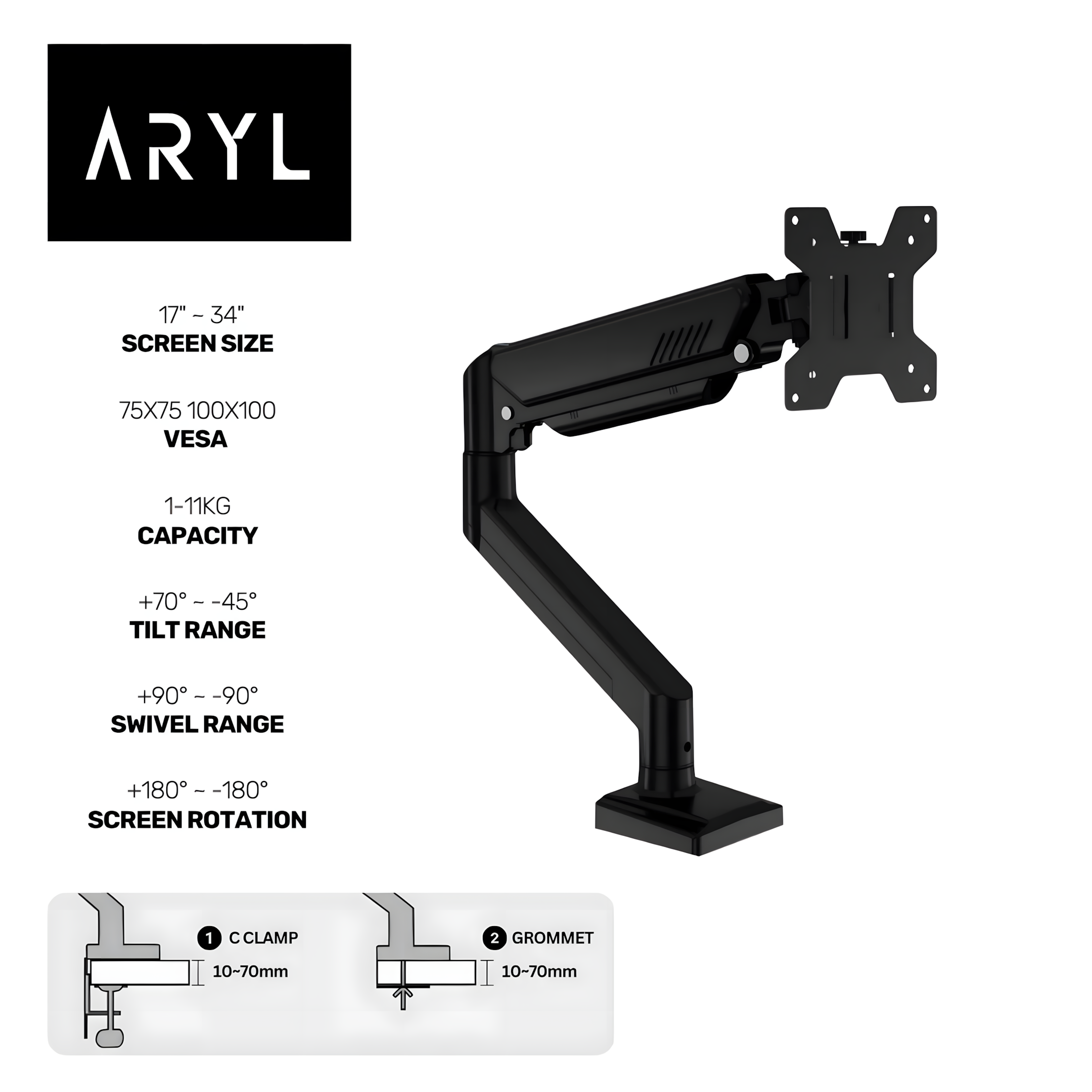 the Aryl™ Gas Spring Monitor Arm Pro