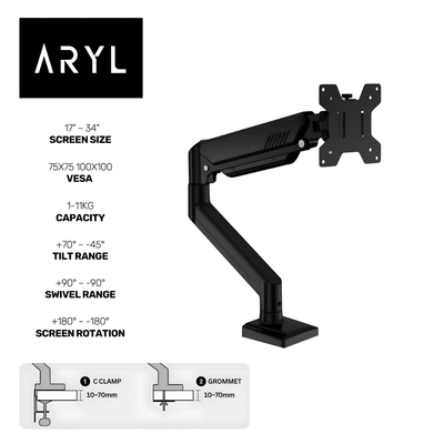 the Aryl™ Gas Spring Monitor Arm Pro