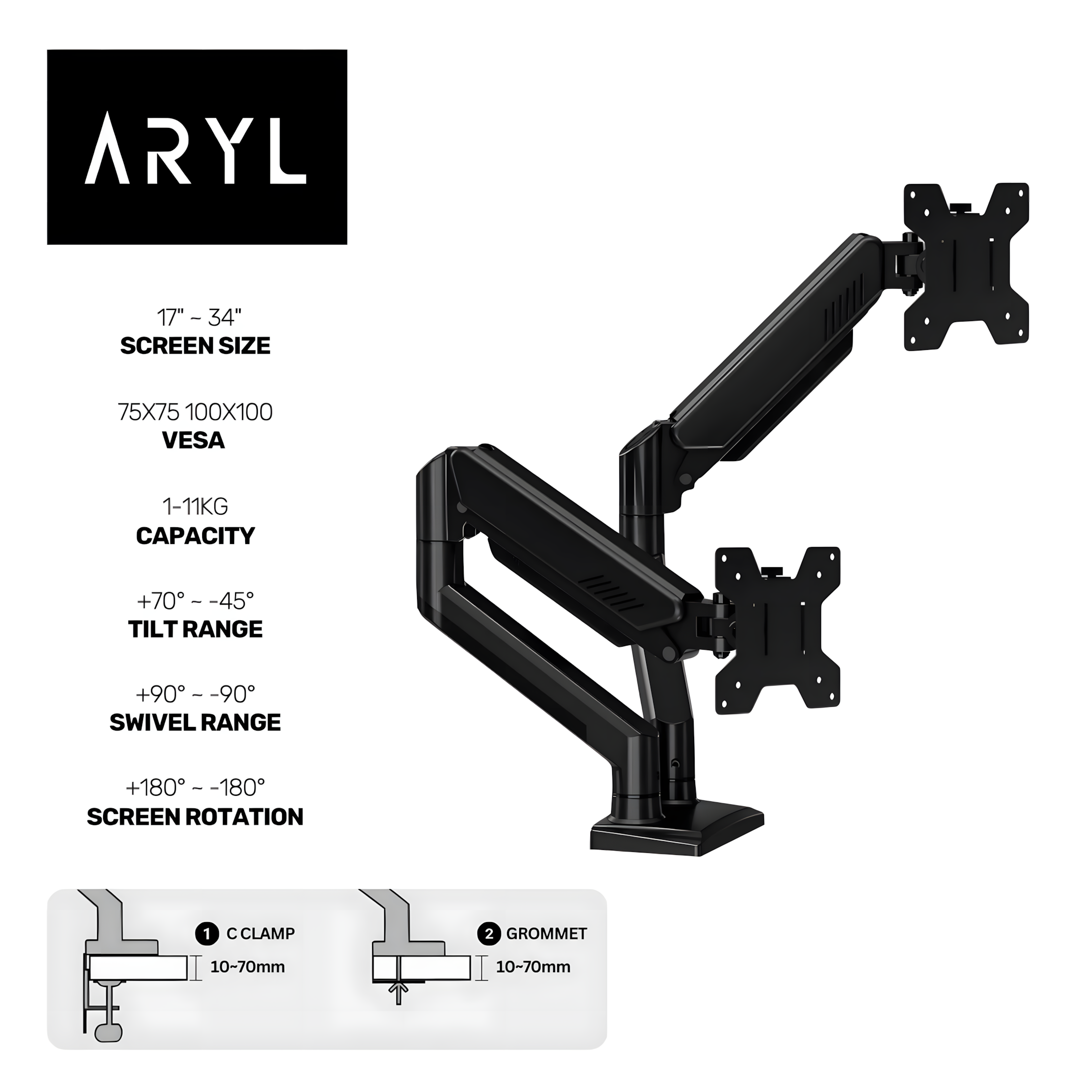 the Aryl™ Gas Spring Monitor Arm Pro